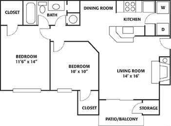 2 Bed 1 Bath Large