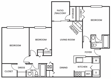 2 Bed 2 Bath Large